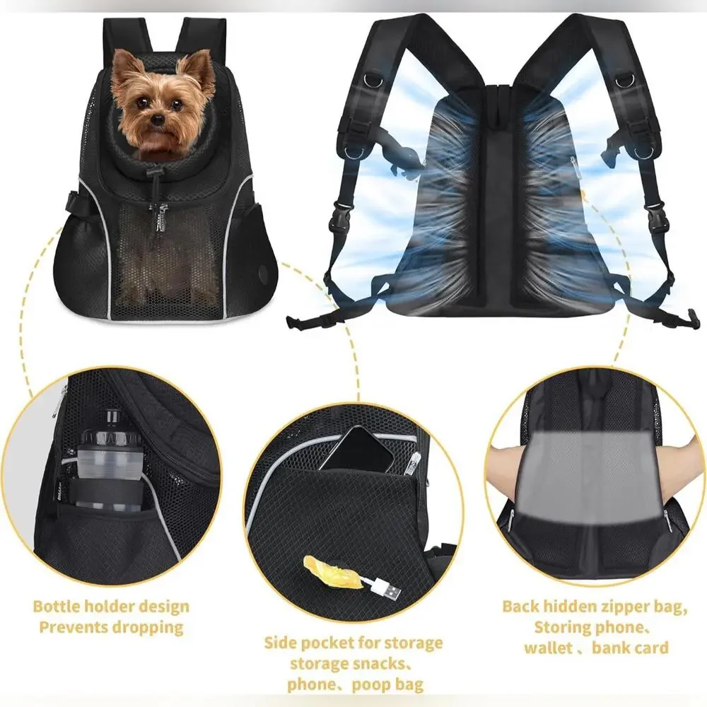 NWT WOYYHO Pet Dog Backpack Carrier Ventilated Mesh, Medium, 5-9lbs, Black